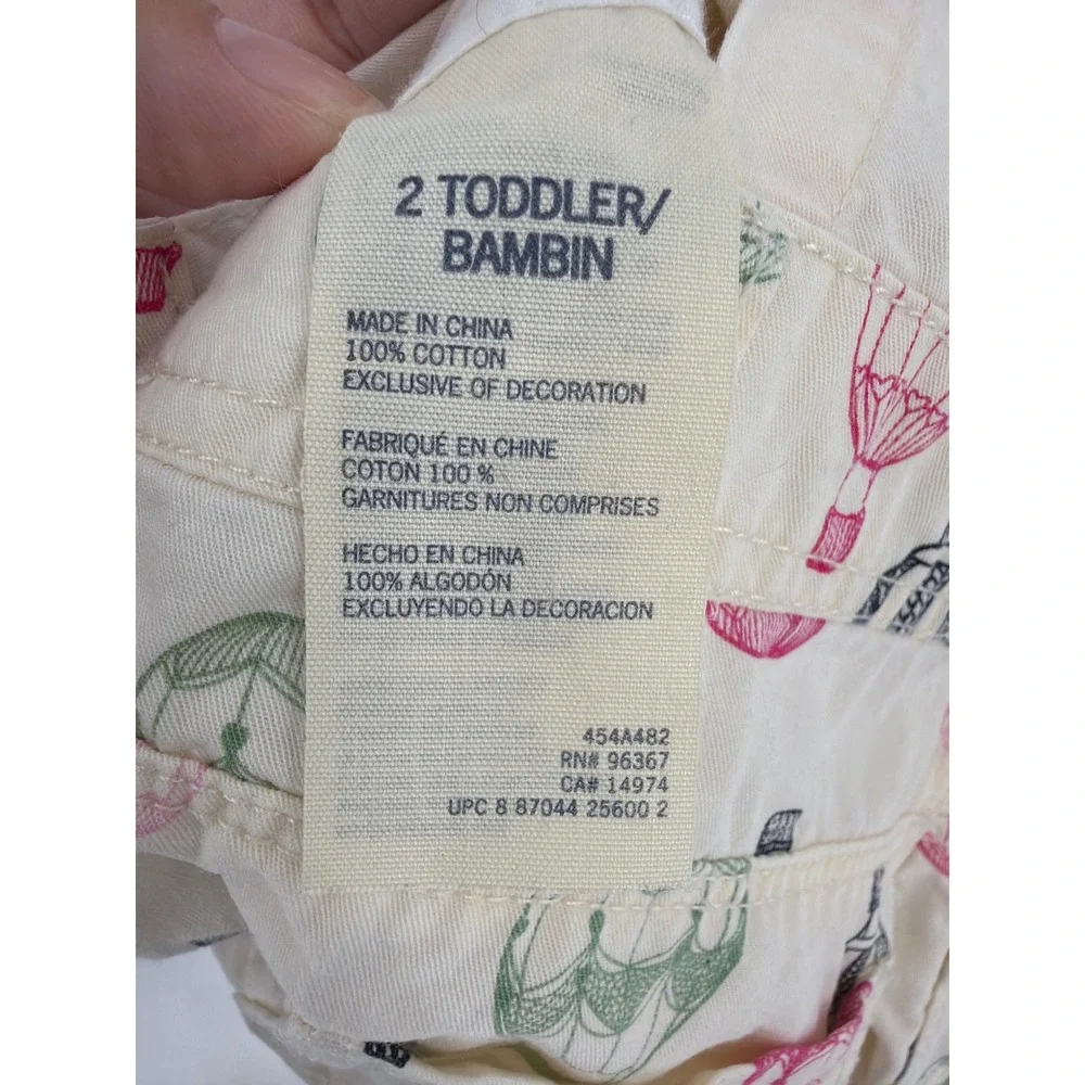 OshKosh B'gosh Toddler Girls Cream Hot Air Balloon Print Cotton Overalls 2T